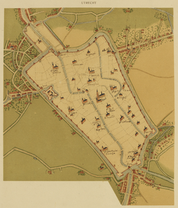 216008 Plattegrond van de stad Utrecht met directe omgeving; met weergave van het stratenplan, verdedigingswerken, ...